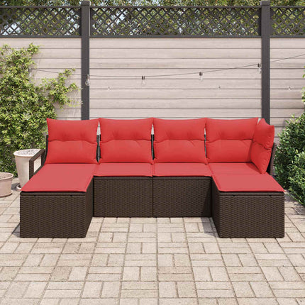 Sofa Sæt 6 stk. Brun og Rød polyrattan