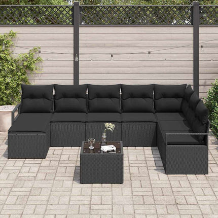 Sofa Sæt med pude med opbevaring 9 pcs Sort polyrattan