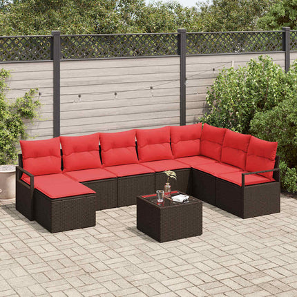 Sofa Sæt med pude med opbevaring 9 pcs Brun og Rød polyrattan
