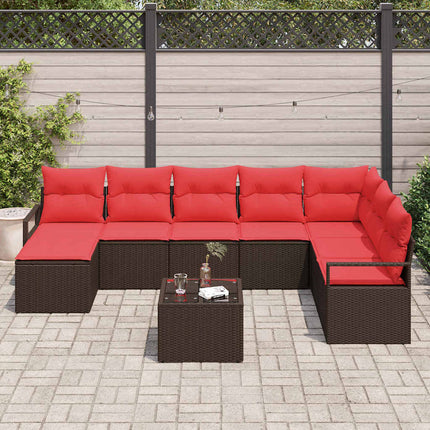 Sofa Sæt 9 stk. Brun og Rød polyrattan