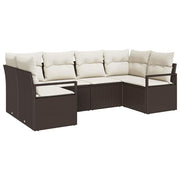 Havesofa Sæt med pude 6 pcs Brun og hvid polyrattan