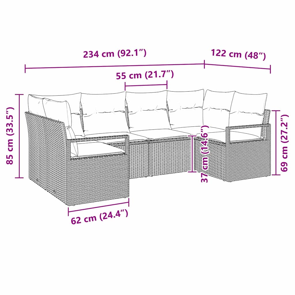 Havesofa Sæt med pude 6 pcs Brun og hvid polyrattan