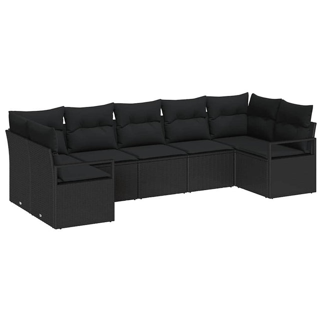 Havesofa Sæt med pude med opbevaring 7 pcs Sort polyrattan