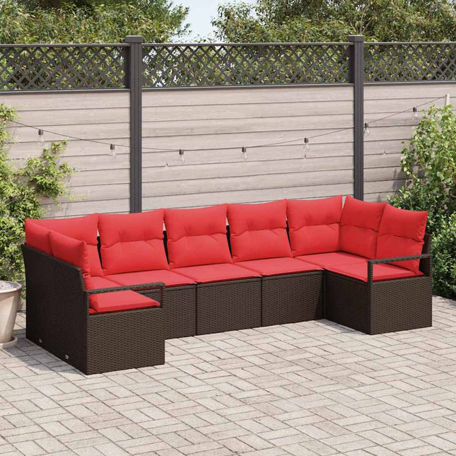 Havesofa Sæt med pude 7 pcs Brun og Rød polyrattan