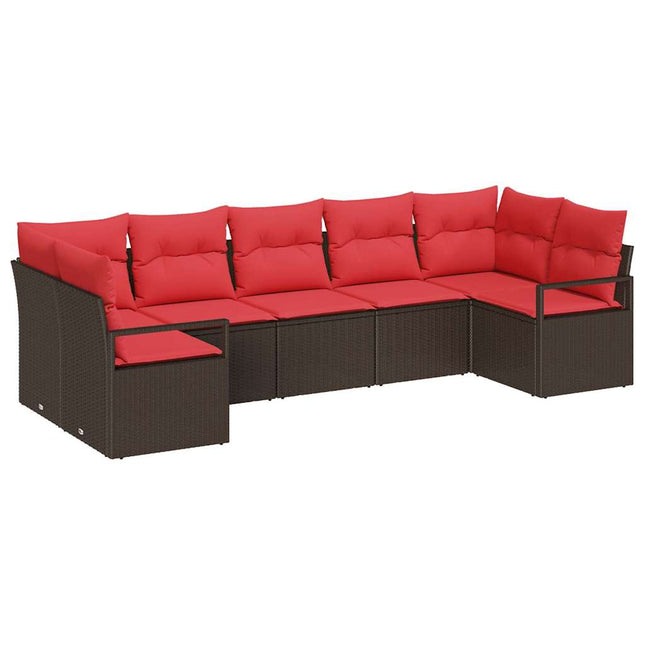 Havesofa Sæt med pude 7 pcs Brun og Rød polyrattan