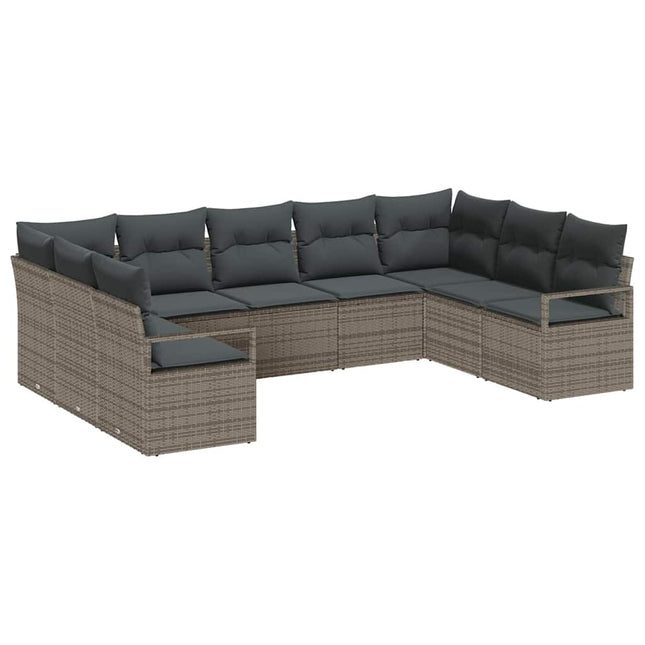 Havesofa Sæt med pude med opbevaring 9 pcs Grå polyrattan