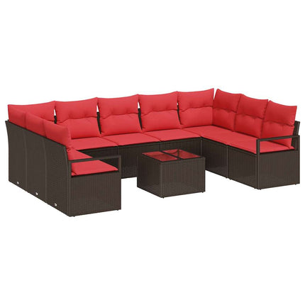 Havesofa Sæt 10 stk. Brun og Rød polyrattan