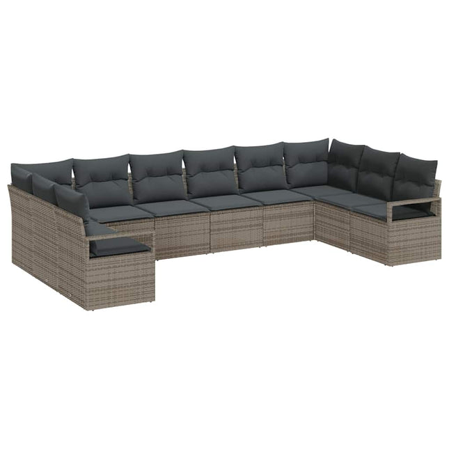 Havesofa Sæt med pude med opbevaring 10 pcs Grå polyrattan