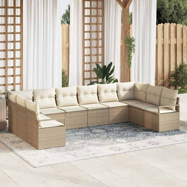 Havesofa Sæt 10 stk. Beige og hvid polyrattan