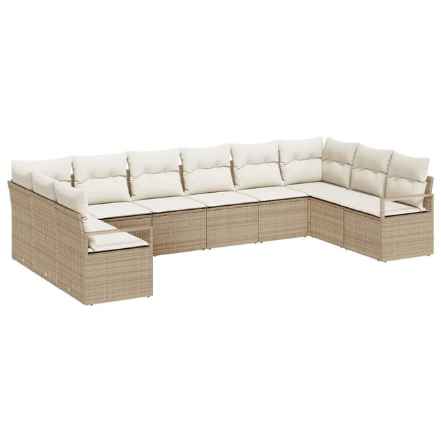 Havesofa Sæt 10 stk. Beige og hvid polyrattan