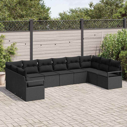 Havesofa Sæt med pude med opbevaring 10 pcs Sort polyrattan