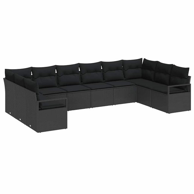 Havesofa Sæt med pude med opbevaring 10 pcs Sort polyrattan