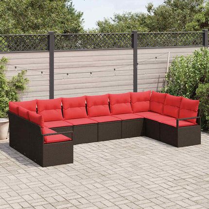 Havesofa Sæt 10 stk. Brun og Rød polyrattan