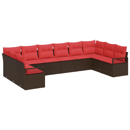 Havesofa Sæt 10 stk. Brun og Rød polyrattan