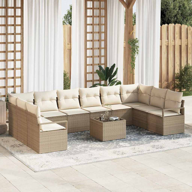 Havesofa Sæt 11 stk. Beige og creme polyrattan