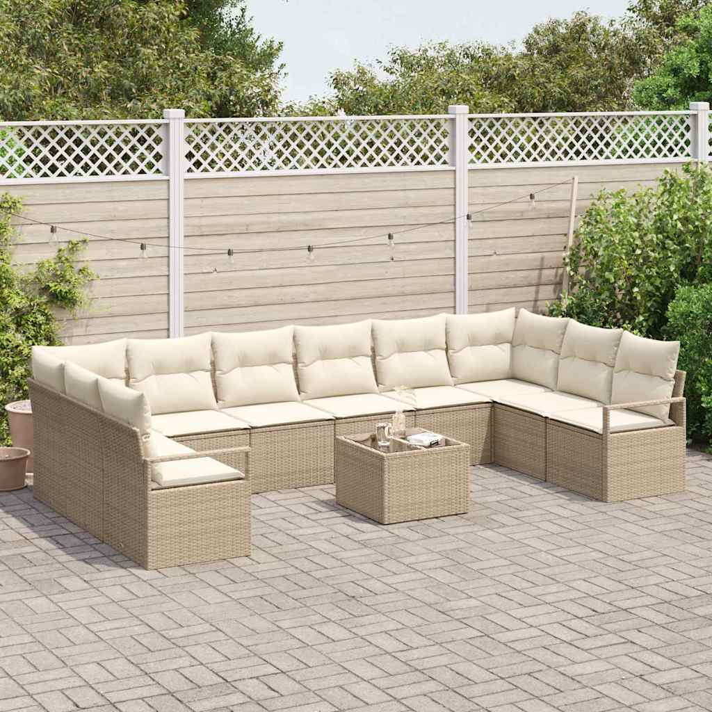 Havesofa Sæt med pude 11 pcs Beige og creme polyrattan