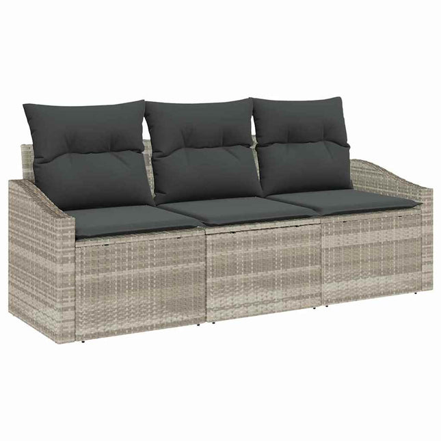Havesofa Sæt med pude med opbevaring 3 pcs Lysegrå polyrattan