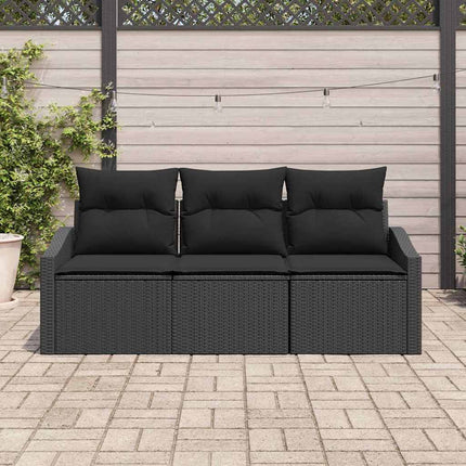 Havesofa Sæt med pude med opbevaring 3 pcs Sort polyrattan