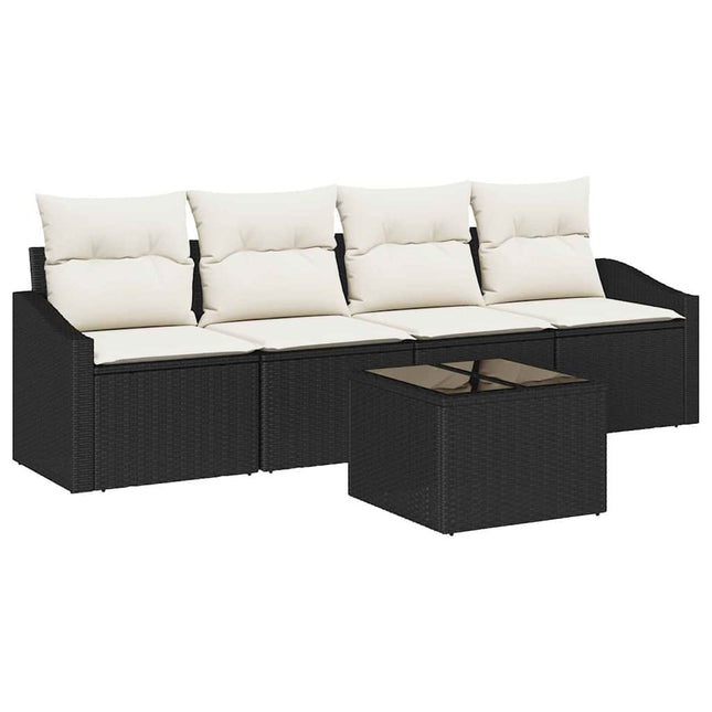 Sofa Sæt med pude med opbevaring 5 pcs Sort og Cream polyrattan