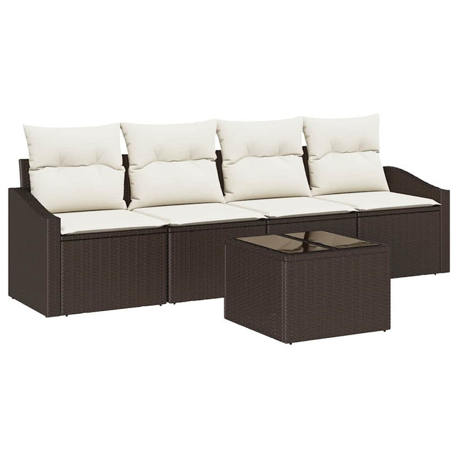 Sofa Sæt med pude med opbevaring 5 pcs Brun og Creme polyrattan