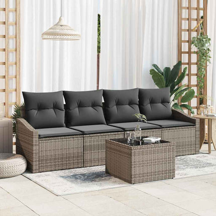 Sofa Sæt med pude med opbevaring 5 pcs Grå polyrattan