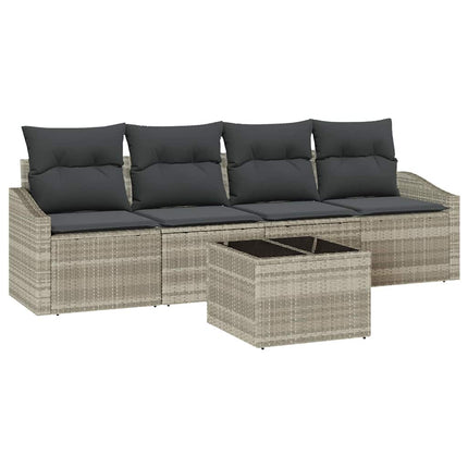 Sofa Sæt med pude 5 pcs Lysegrå og mørkegrå polyrattan