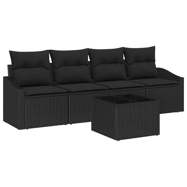 Sofa Sæt med pude med opbevaring 5 pcs Sort polyrattan