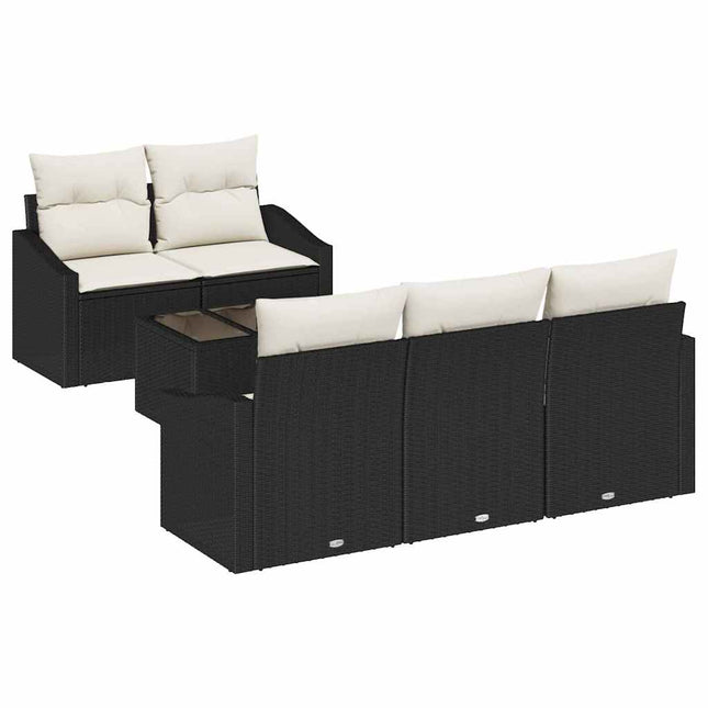 Sofa Sæt med pude med opbevaring 6 pcs Sort og Cream polyrattan