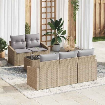 Sofa Sæt 6 stk. Beige og grå polyrattan