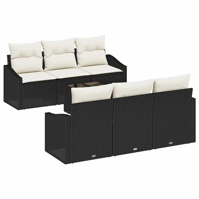 Sofa Sæt med pude med opbevaring 7 pcs Sort og Cream polyrattan
