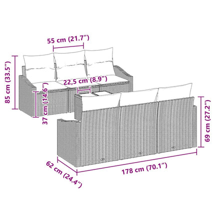 Sofa Sæt 7 stk. Beige og grå polyrattan
