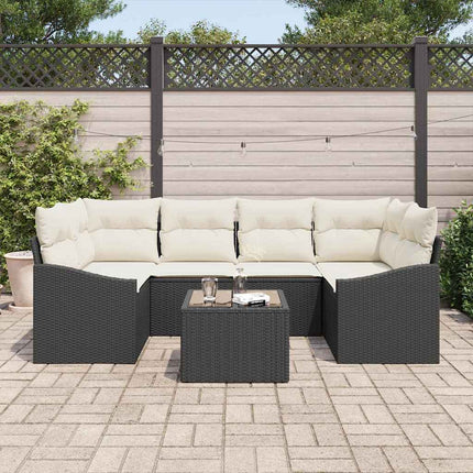 Sofa Sæt med pude med opbevaring 7 pcs Sort og Cream polyrattan