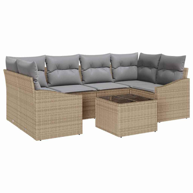 Sofa Sæt med pude med opbevaring 7 pcs Beige og grå polyrattan