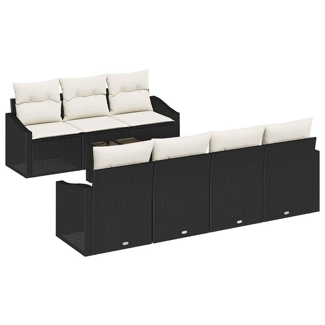 Sofa Sæt med pude med opbevaring 8 pcs Sort og Cream polyrattan