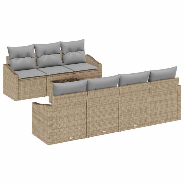 Sofa Sæt med pude med opbevaring 8 pcs Beige og grå polyrattan
