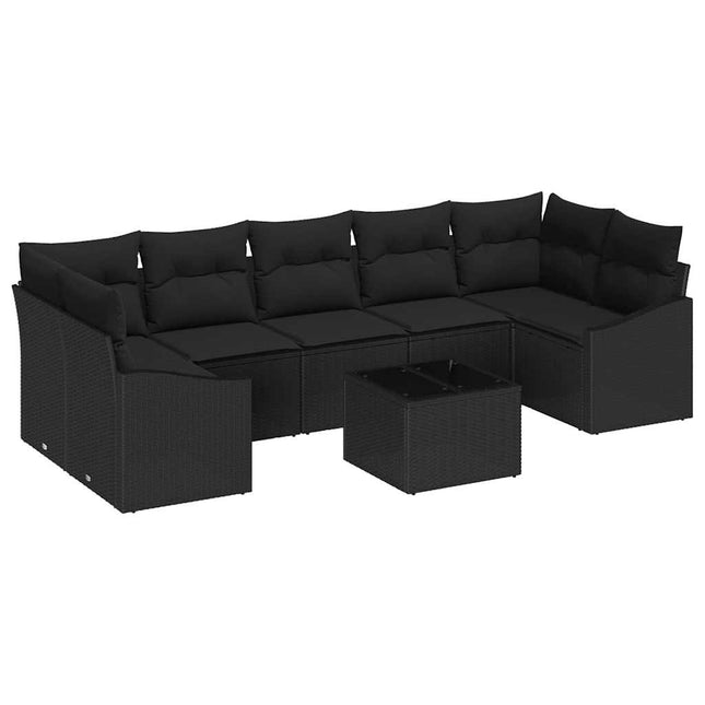 Sofa Sæt med pude med opbevaring 8 pcs Sort polyrattan