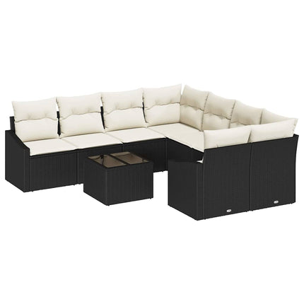Sofa Sæt 9 stk. Sort og Cream polyrattan
