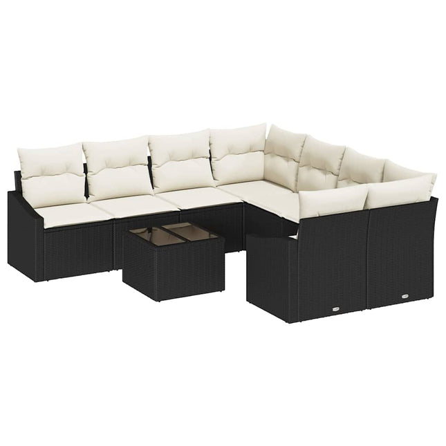 Sofa Sæt med pude med opbevaring 9 pcs Sort og Cream polyrattan