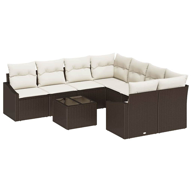Sofa Sæt med pude med opbevaring 9 pcs Brun og Creme polyrattan