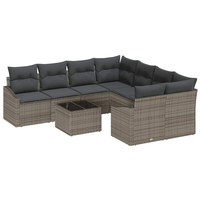 Sofa Sæt med pude med opbevaring 9 pcs Grå polyrattan