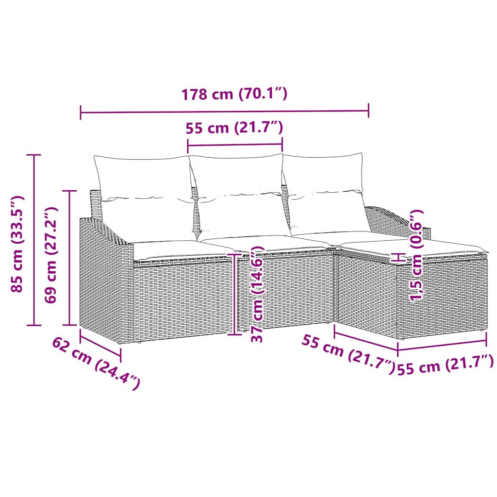 Sofa Sæt med pude med opbevaring 4 pcs Grå polyrattan