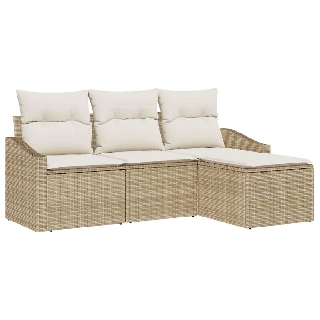 Sofa Sæt med pude 4 pcs Beige og creme polyrattan
