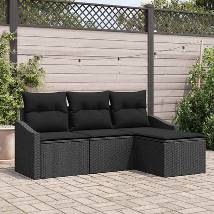 Sofa Sæt 4 stk. Sort polyrattan