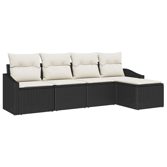 Sofa Sæt med pude med opbevaring 5 pcs Sort og Cream polyrattan