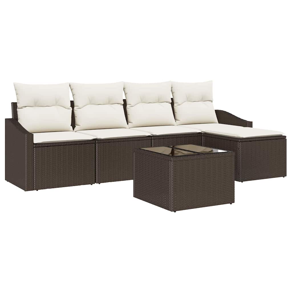 Sofa Sæt med pude med opbevaring 6 pcs Brun og Creme polyrattan