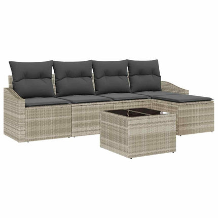 Sofa Sæt 6 stk. Lysegrå polyrattan