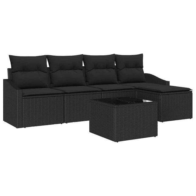 Sofa Sæt med pude med opbevaring 6 pcs Sort polyrattan