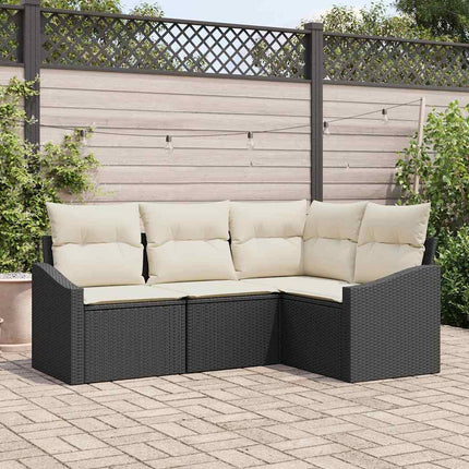 Havesofa Sæt med pude 4 pcs Sort og Hvid polyrattan