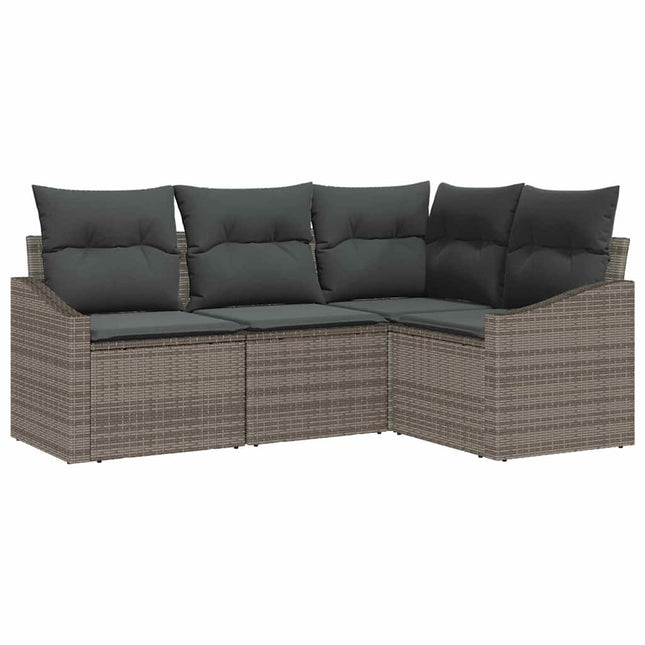 Havesofa Sæt med pude med opbevaring 4 pcs Grå polyrattan