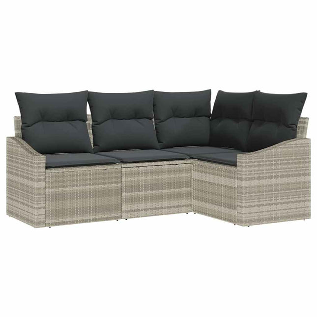 Havesofa Sæt med pude med opbevaring 4 pcs Lysegrå polyrattan